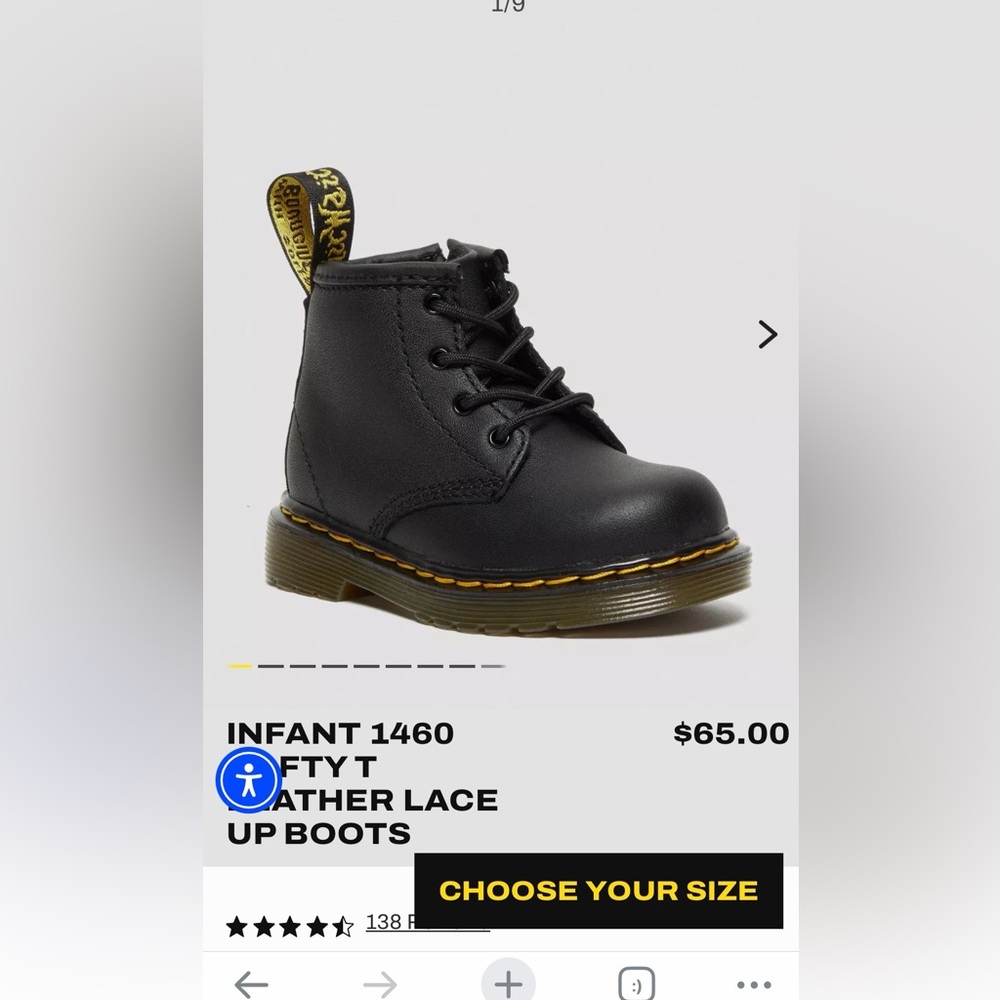 Dr. Marten’s INFANT 1460 SOFTY T LEATHER LACE UP BOOTS